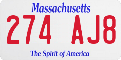 MA license plate 274AJ8