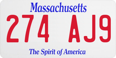 MA license plate 274AJ9