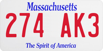 MA license plate 274AK3