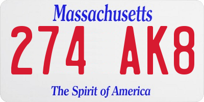 MA license plate 274AK8