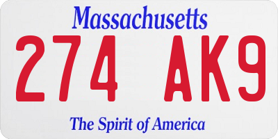 MA license plate 274AK9