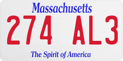MA license plate 274AL3