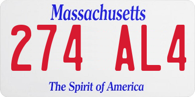 MA license plate 274AL4