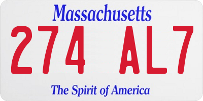 MA license plate 274AL7