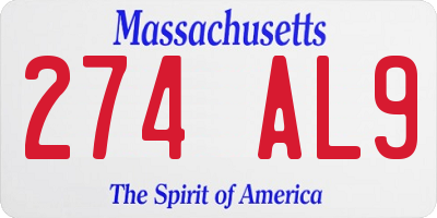 MA license plate 274AL9