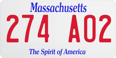 MA license plate 274AO2