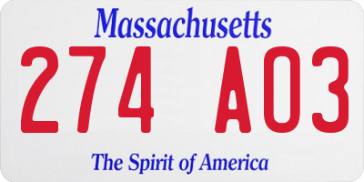 MA license plate 274AO3