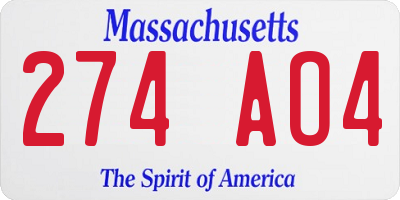 MA license plate 274AO4
