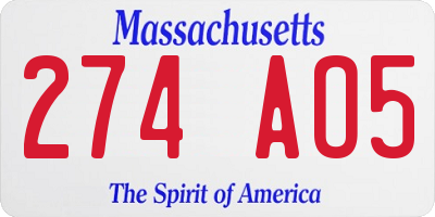 MA license plate 274AO5