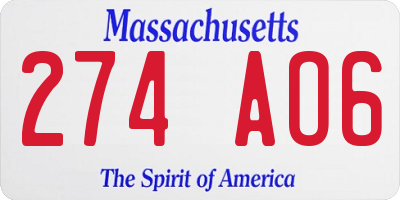 MA license plate 274AO6