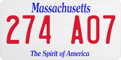MA license plate 274AO7