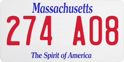 MA license plate 274AO8