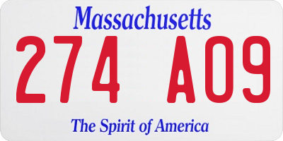 MA license plate 274AO9