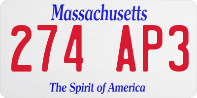 MA license plate 274AP3