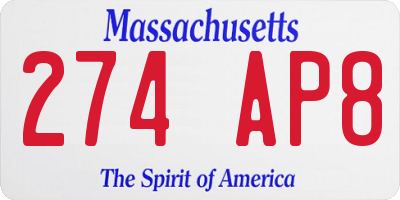 MA license plate 274AP8