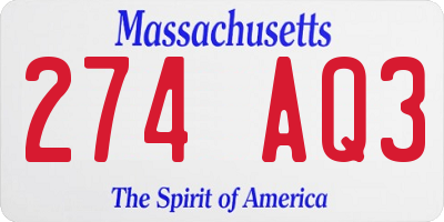 MA license plate 274AQ3