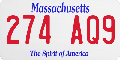 MA license plate 274AQ9