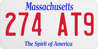 MA license plate 274AT9