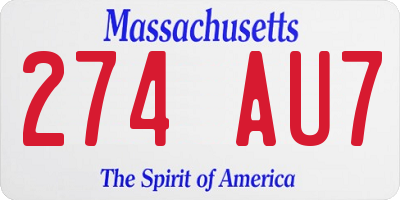 MA license plate 274AU7