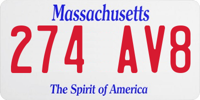 MA license plate 274AV8