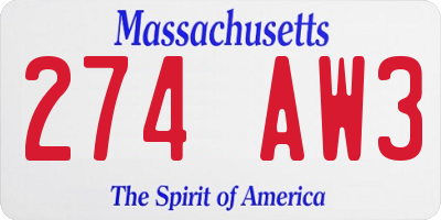 MA license plate 274AW3