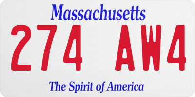 MA license plate 274AW4