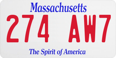 MA license plate 274AW7