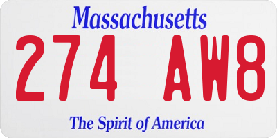 MA license plate 274AW8