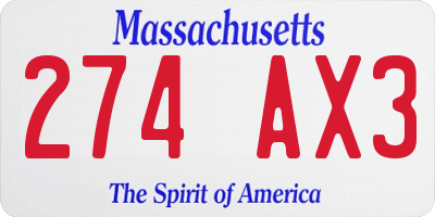 MA license plate 274AX3