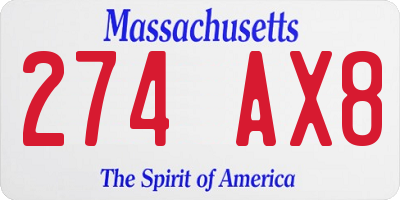 MA license plate 274AX8