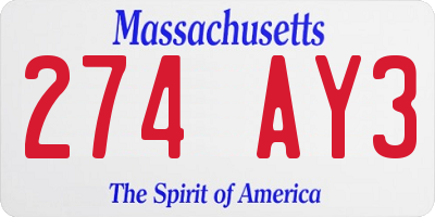 MA license plate 274AY3