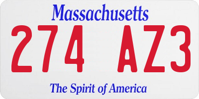 MA license plate 274AZ3