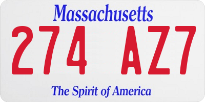 MA license plate 274AZ7