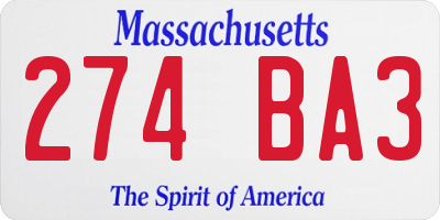 MA license plate 274BA3