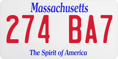 MA license plate 274BA7