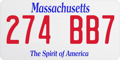 MA license plate 274BB7