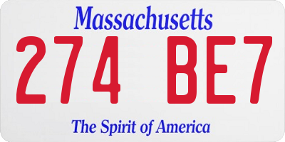 MA license plate 274BE7