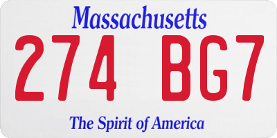 MA license plate 274BG7