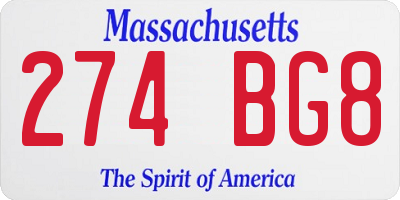 MA license plate 274BG8