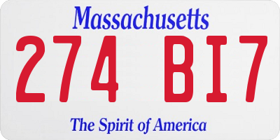 MA license plate 274BI7