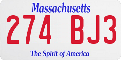 MA license plate 274BJ3
