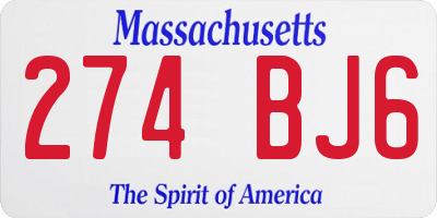 MA license plate 274BJ6