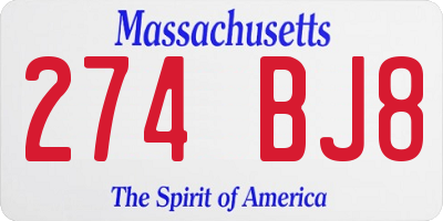 MA license plate 274BJ8