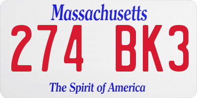 MA license plate 274BK3