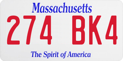 MA license plate 274BK4