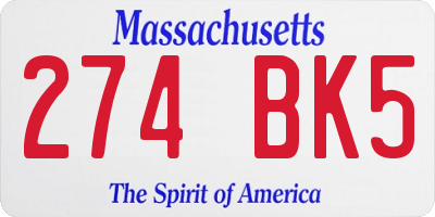 MA license plate 274BK5