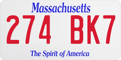 MA license plate 274BK7