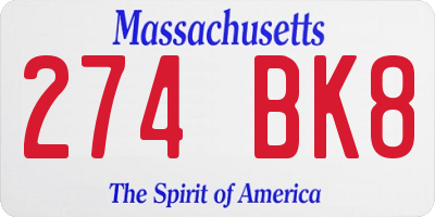 MA license plate 274BK8