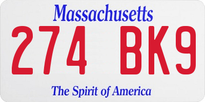 MA license plate 274BK9