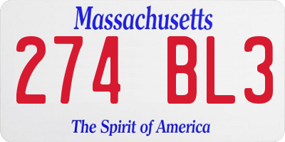 MA license plate 274BL3